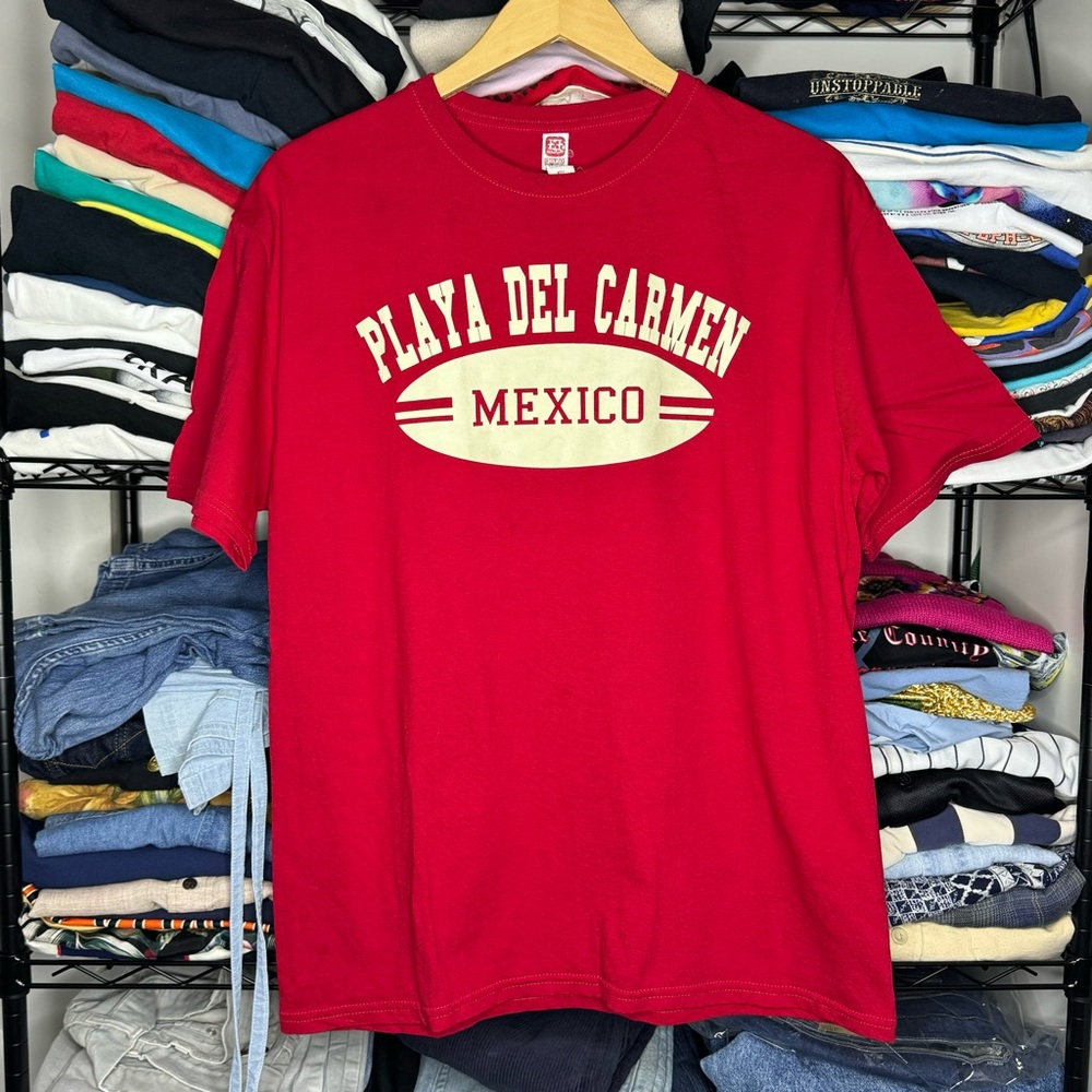 Vintage Playa Del Carmen Mexico Red Shirt Sleeve Crewneck T-shirt Sz XL